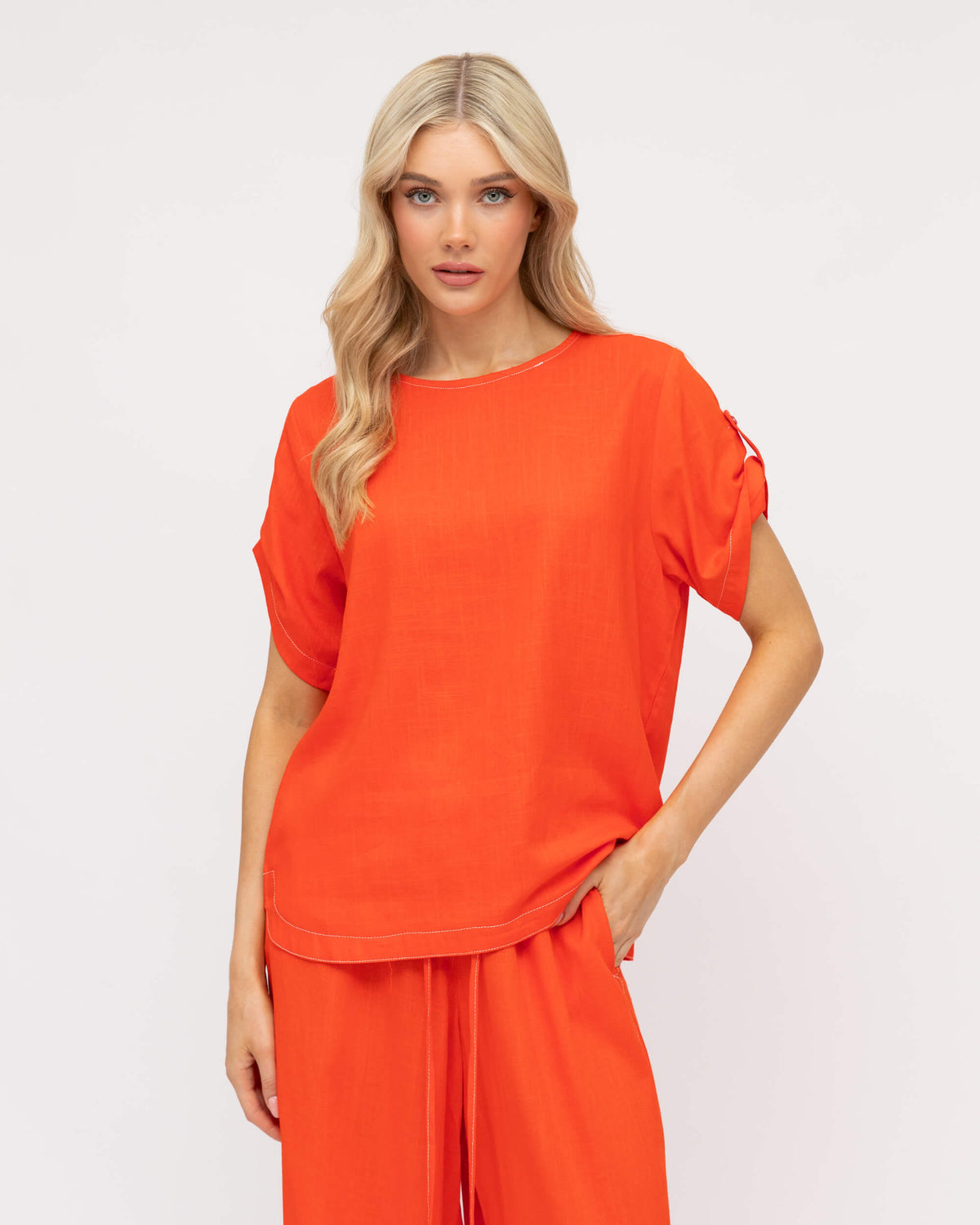 RELAXED CO-ORD TAB SLEEVE BLOUSE