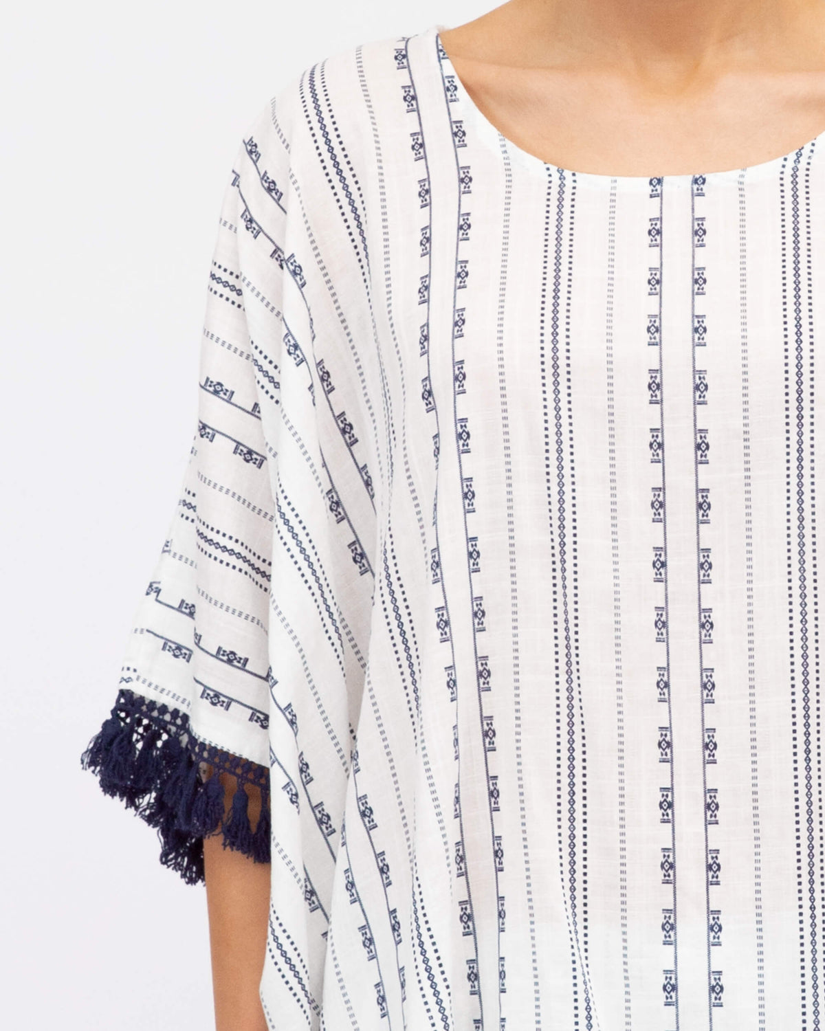 STRIPE CO-ORD BLOUSE WITH TASSEL TRIM