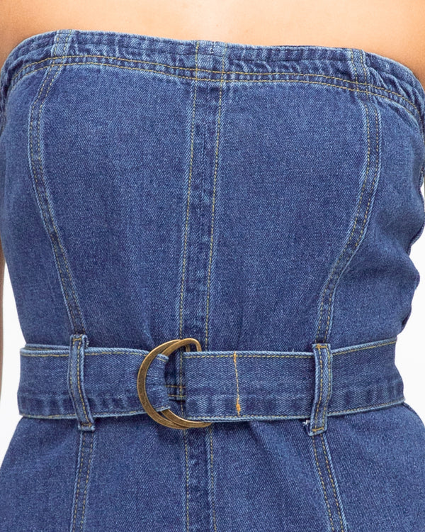 Detachable Strap Backless Denim Maxi Dress