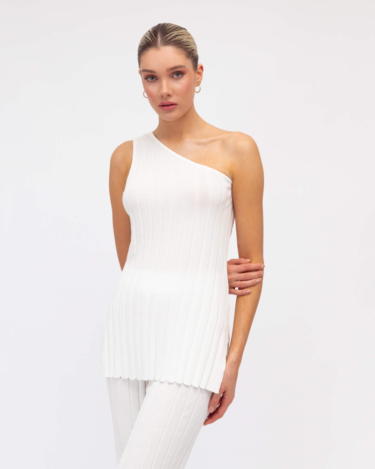 WIDE RIB CO-ORD ONE SHOULDER TOP