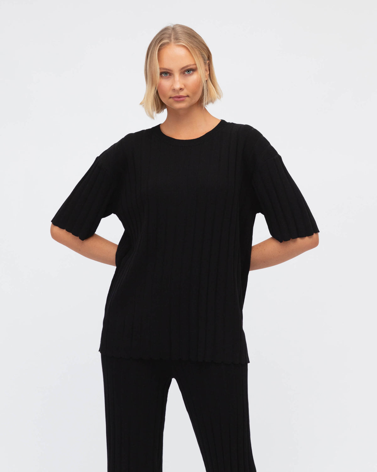 WIDE RIB CO-ORD SHORT SLEEVE TOP