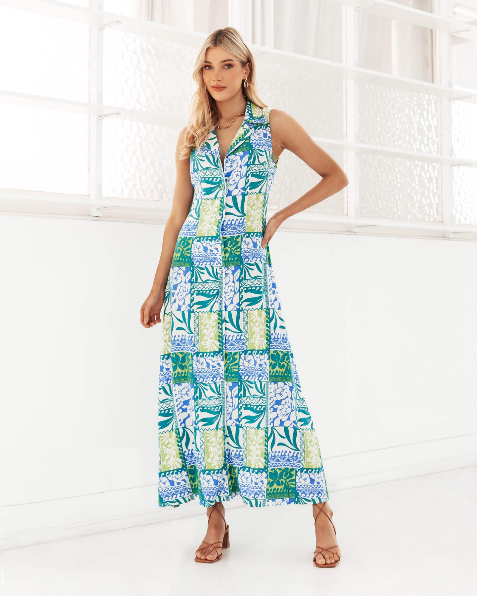 Tropical print crossover on sale split maxi dress