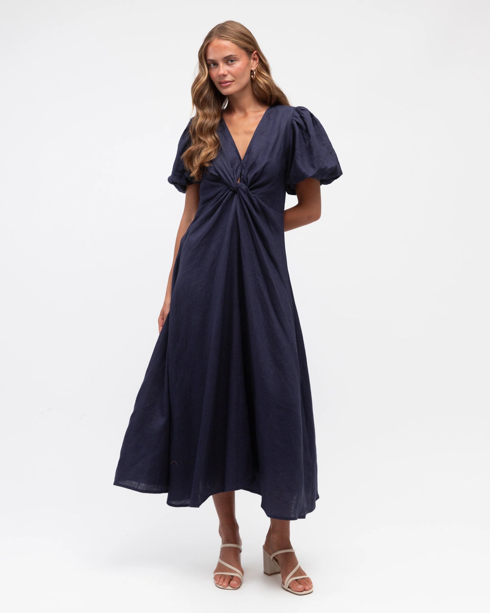 BALLOON SLEEVE MIDI DRESS