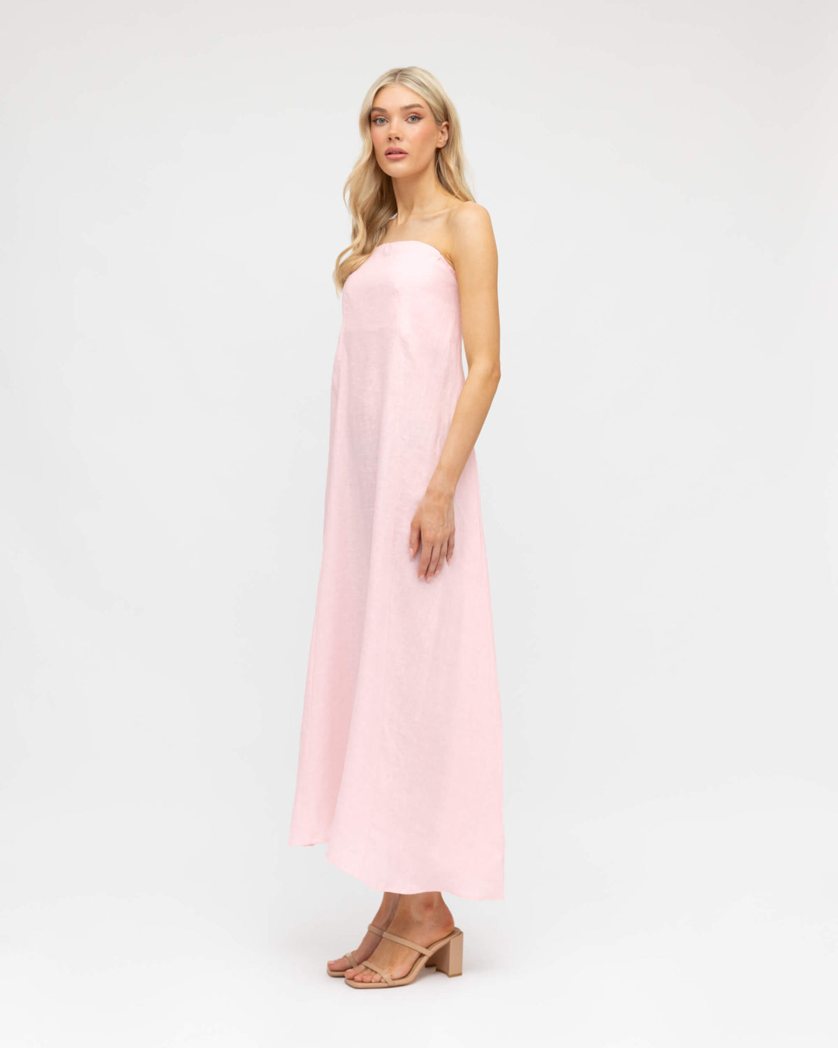 LINEN STRAPLESS MAXI DRESS