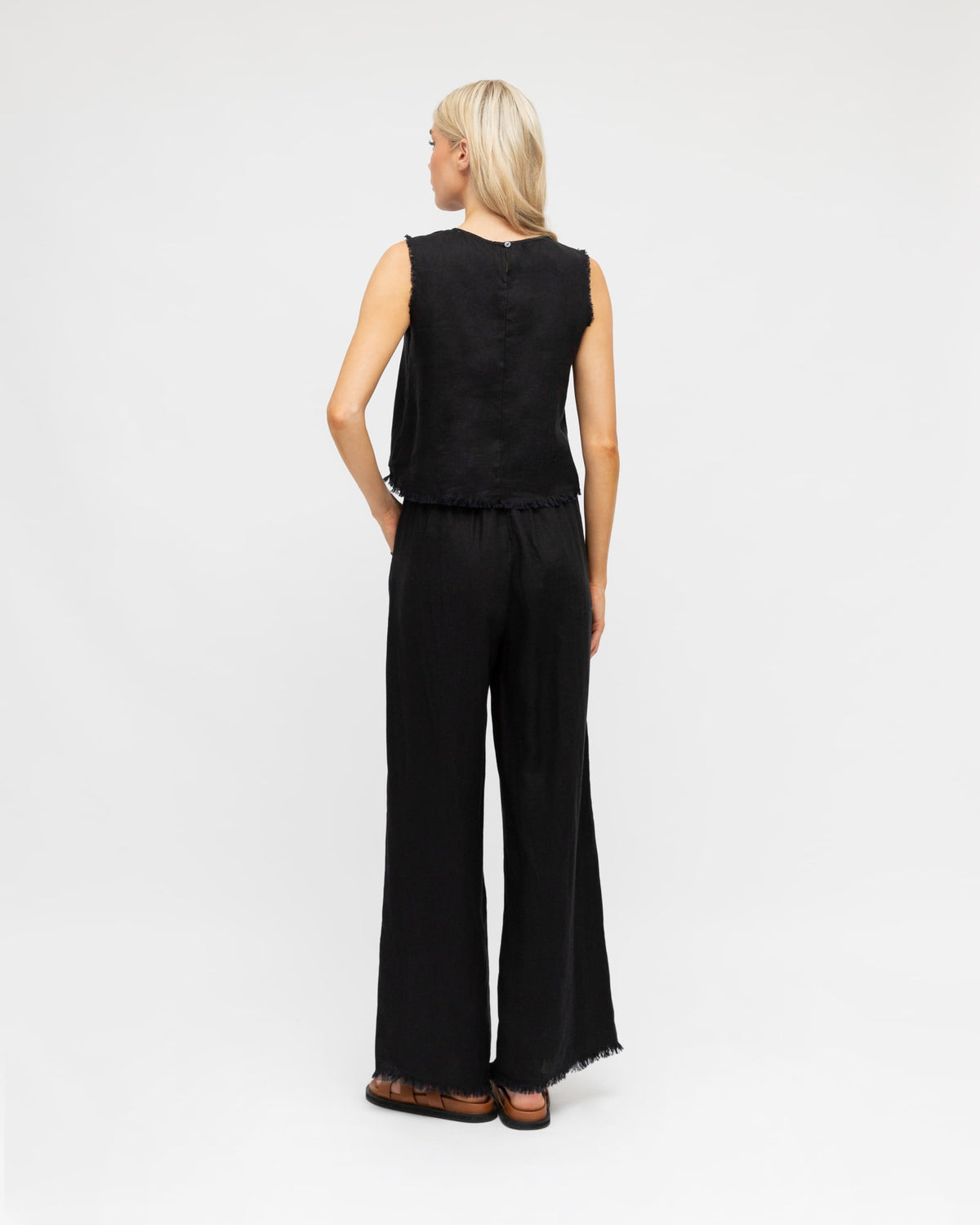 LINEN CO-ORD PANTS WITH FRAYED HEM