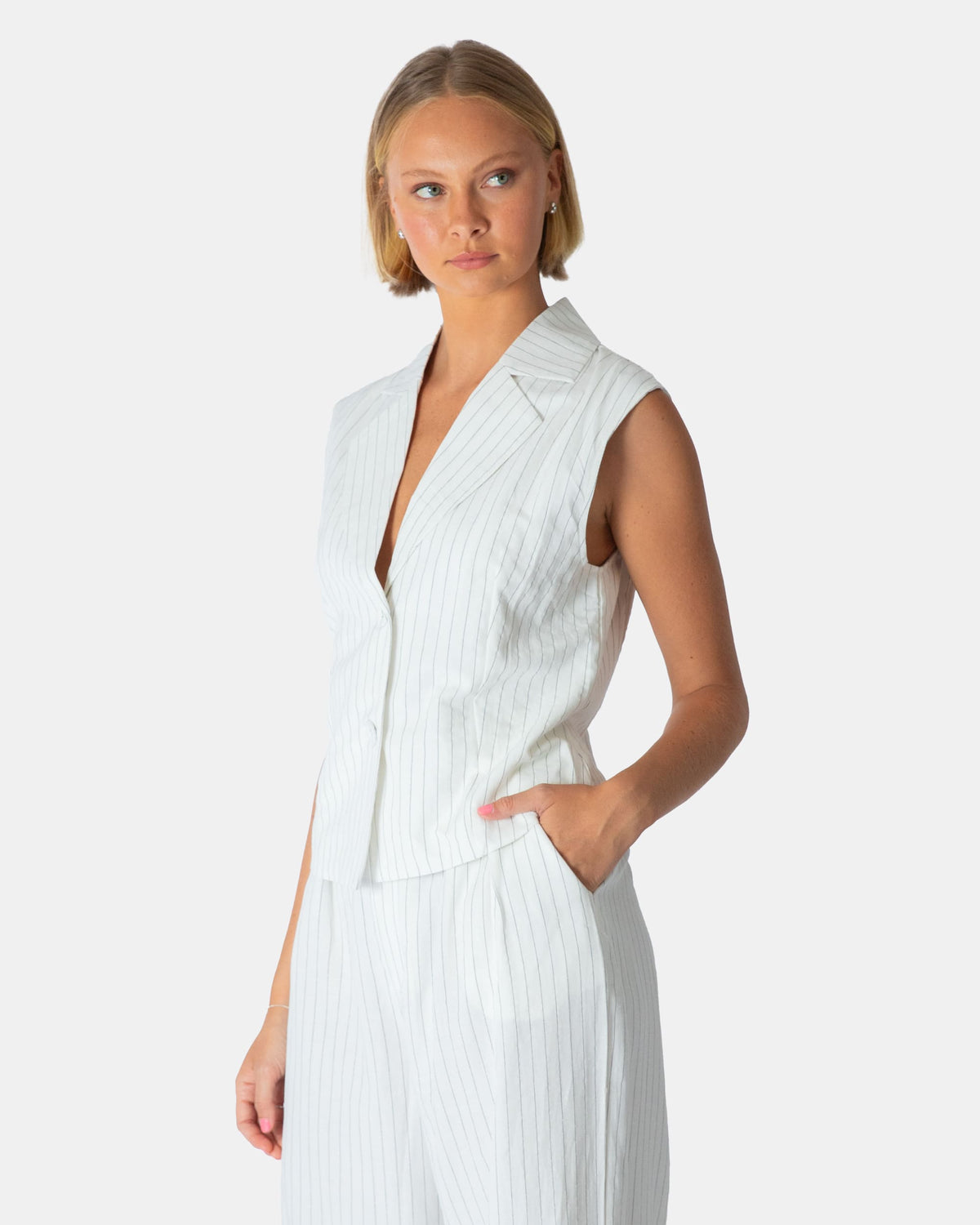 PINSTRIPE TAILORED CO-ORD COLLARED VEST