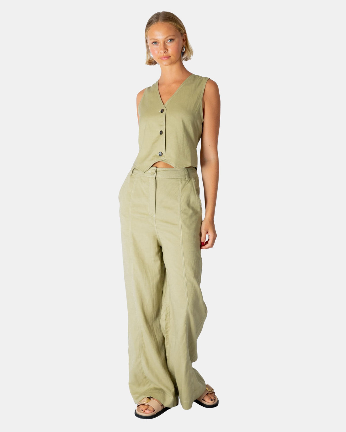 OLIVE CONTRAST STITCH CO-ORD TROUSERS