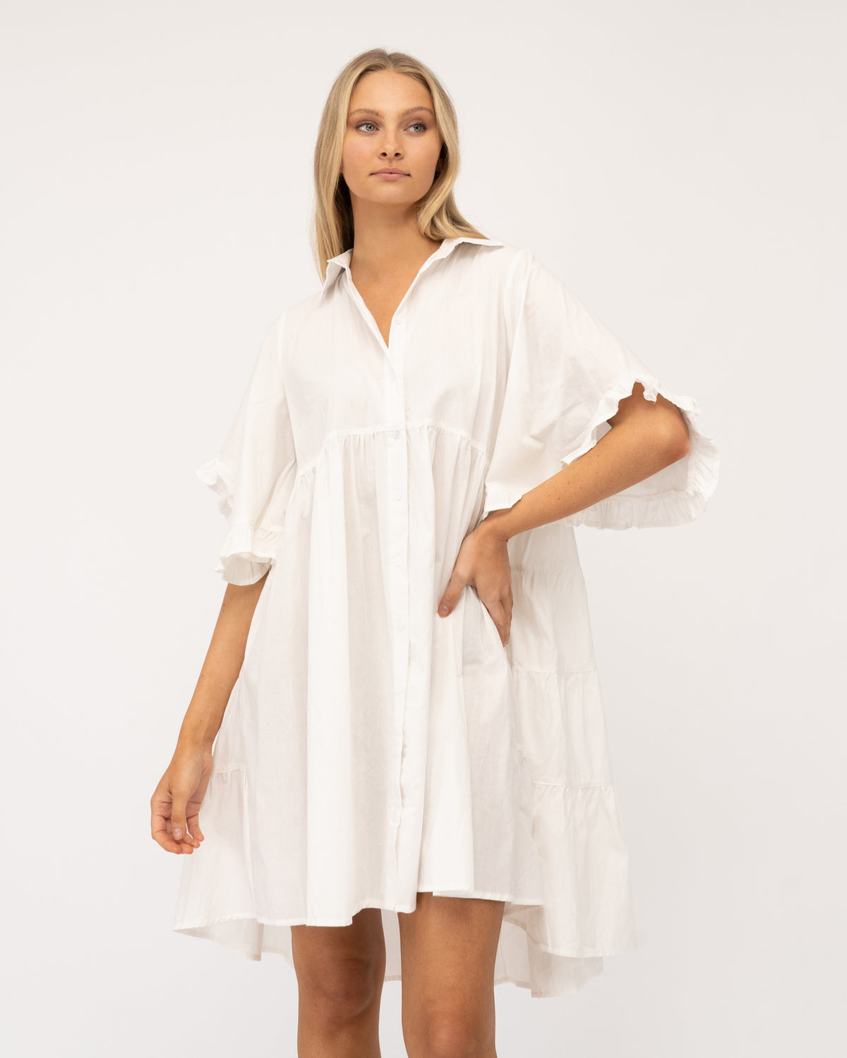 WHITE COLLARED SMOCK DRESS