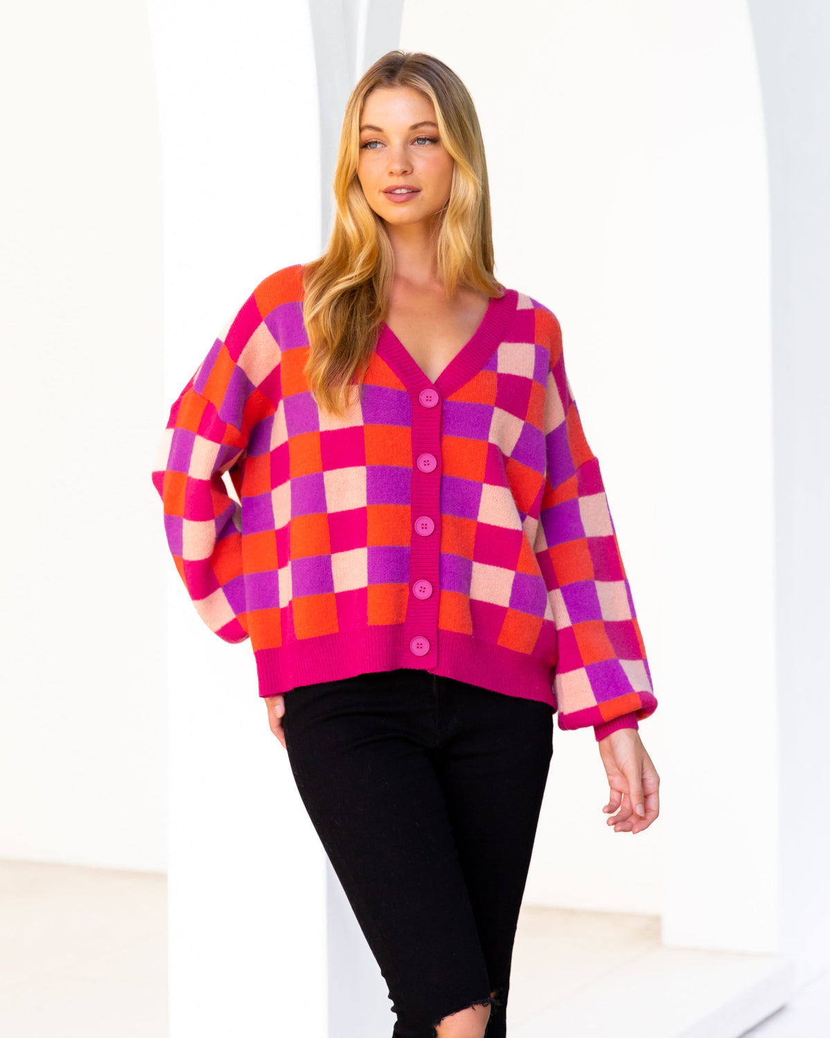 PINK MULTI BUTTON FRONT KNIT CARDI