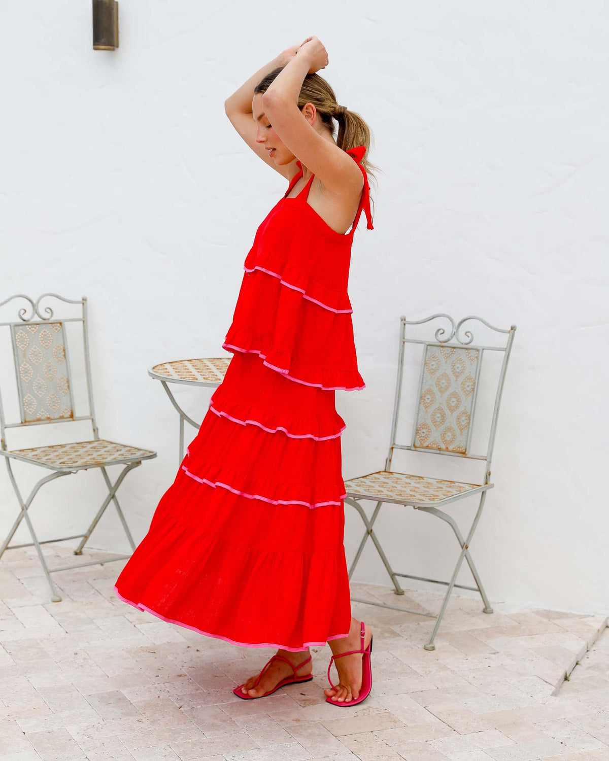RED FRILL MAXI SKIRT