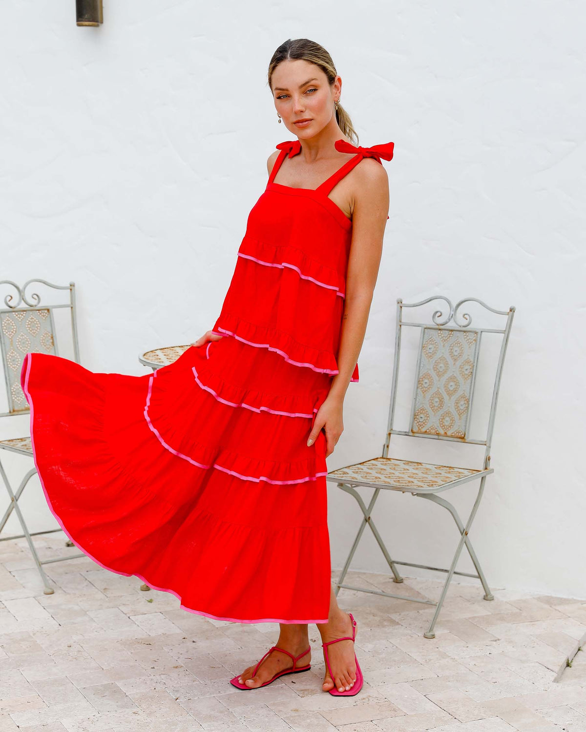 RED FRILL MAXI SKIRT