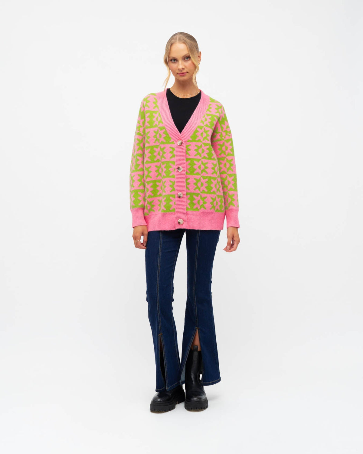 CANDY TWO TONE BUTTON UP KNIT CARDI