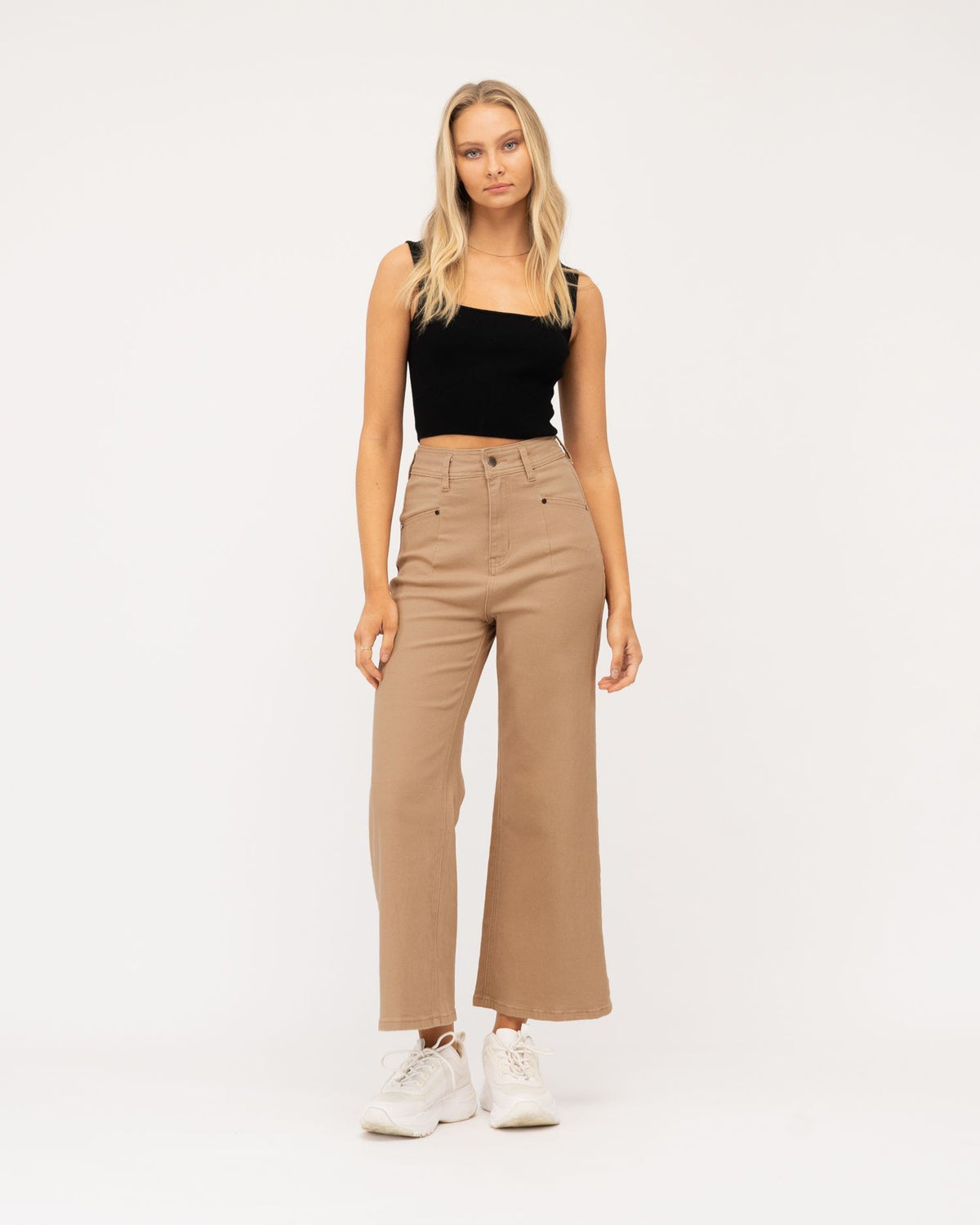 NATURAL CROPPED WIDE LEG JEANS