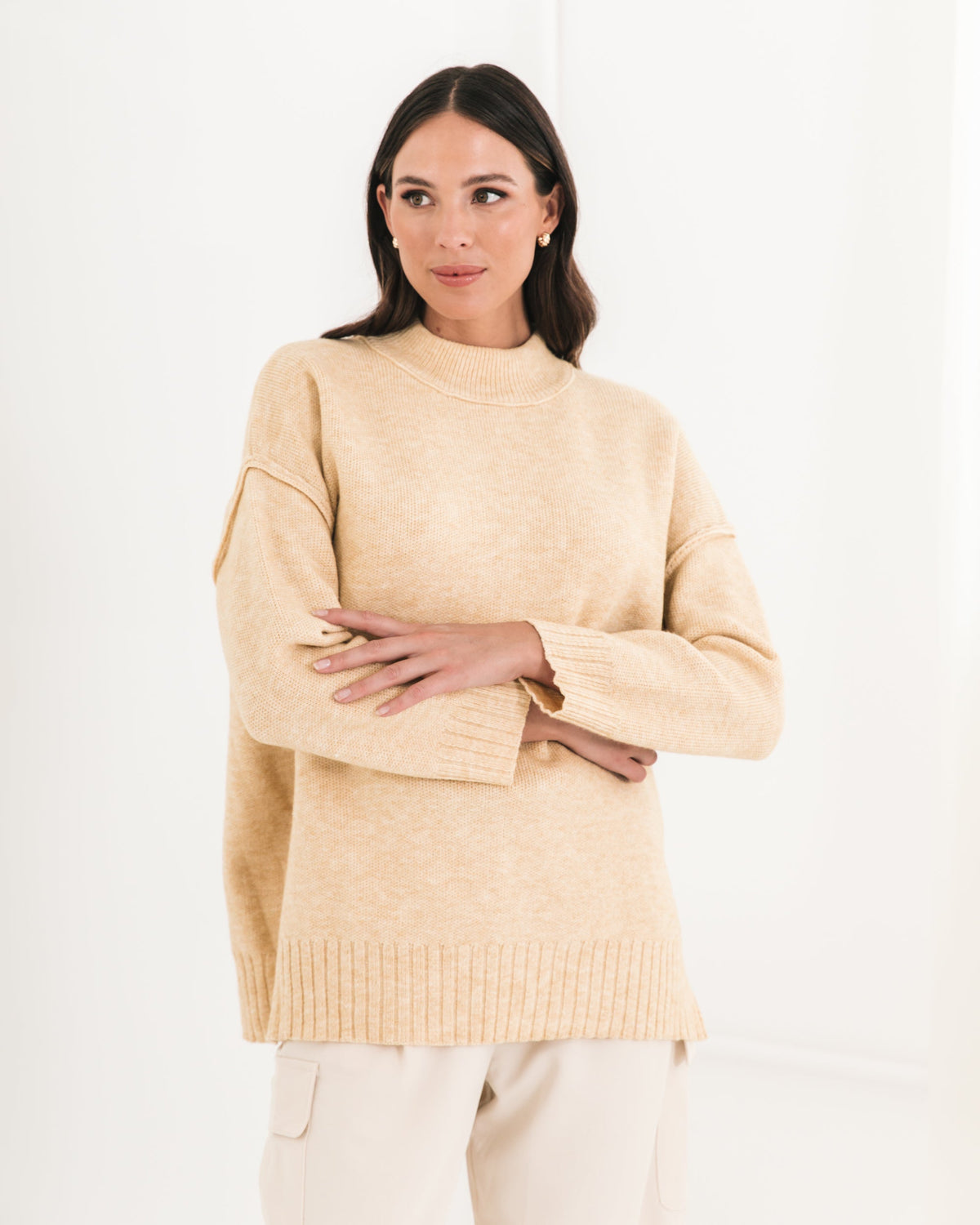 OATMEAL OVERSIZED FRONT SEAM KNIT JUMPER