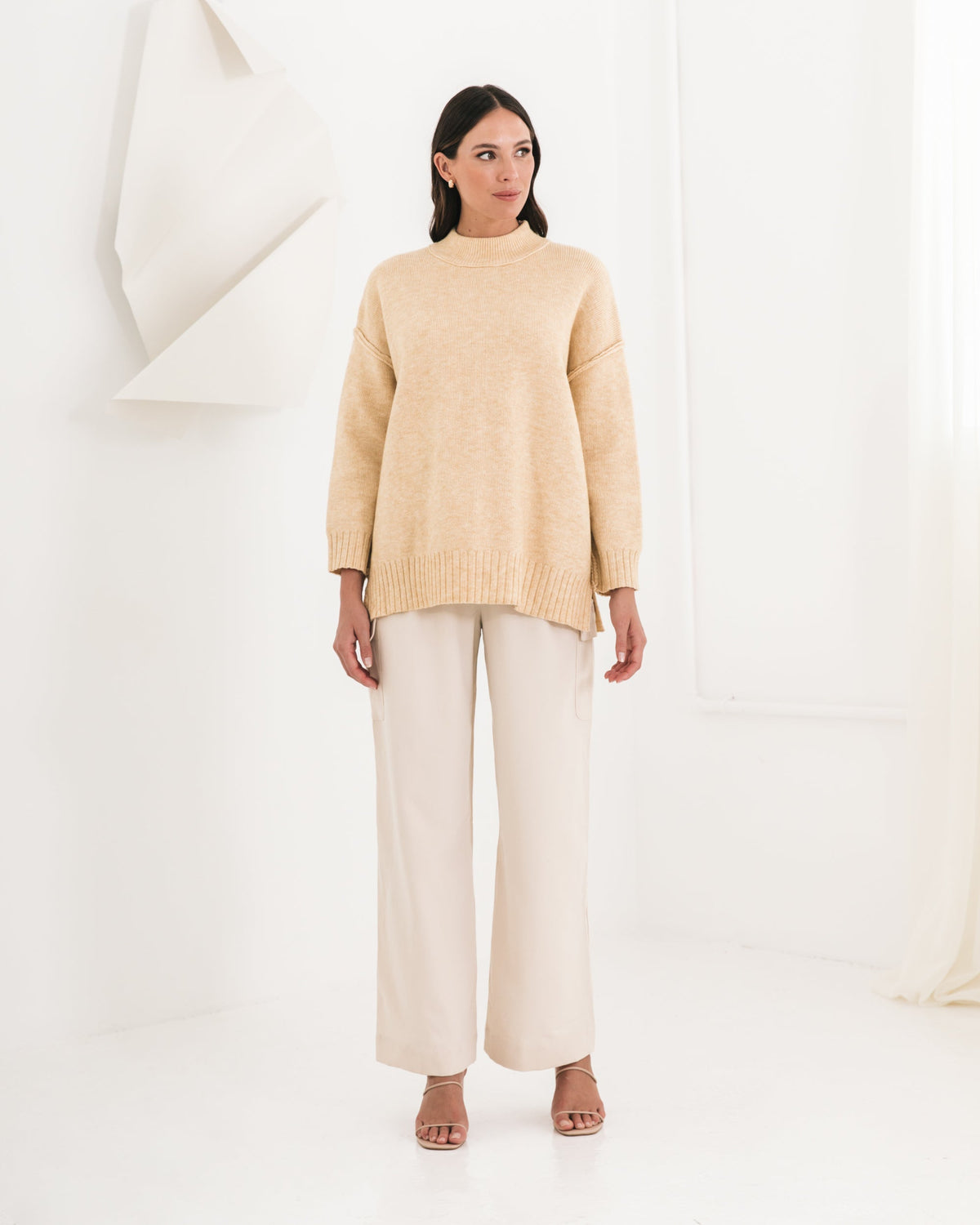 OATMEAL OVERSIZED FRONT SEAM KNIT JUMPER