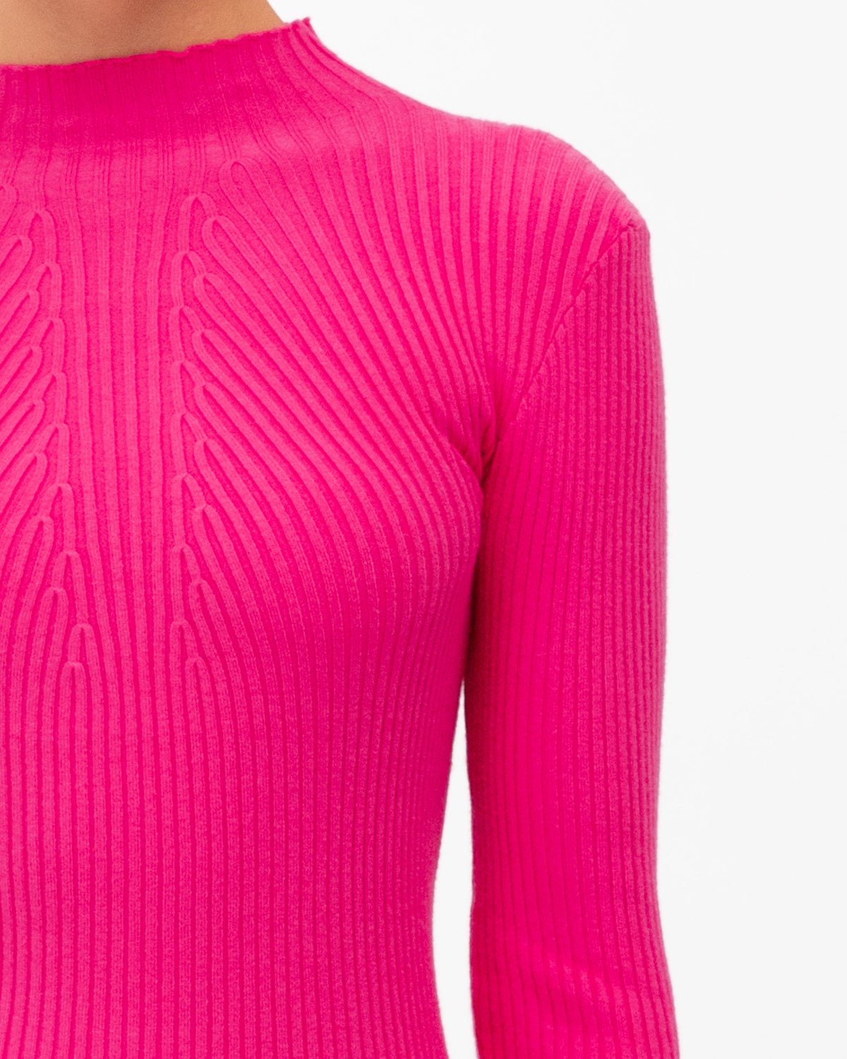 HOT PINK TURTLE NECK RIB KNIT TOP