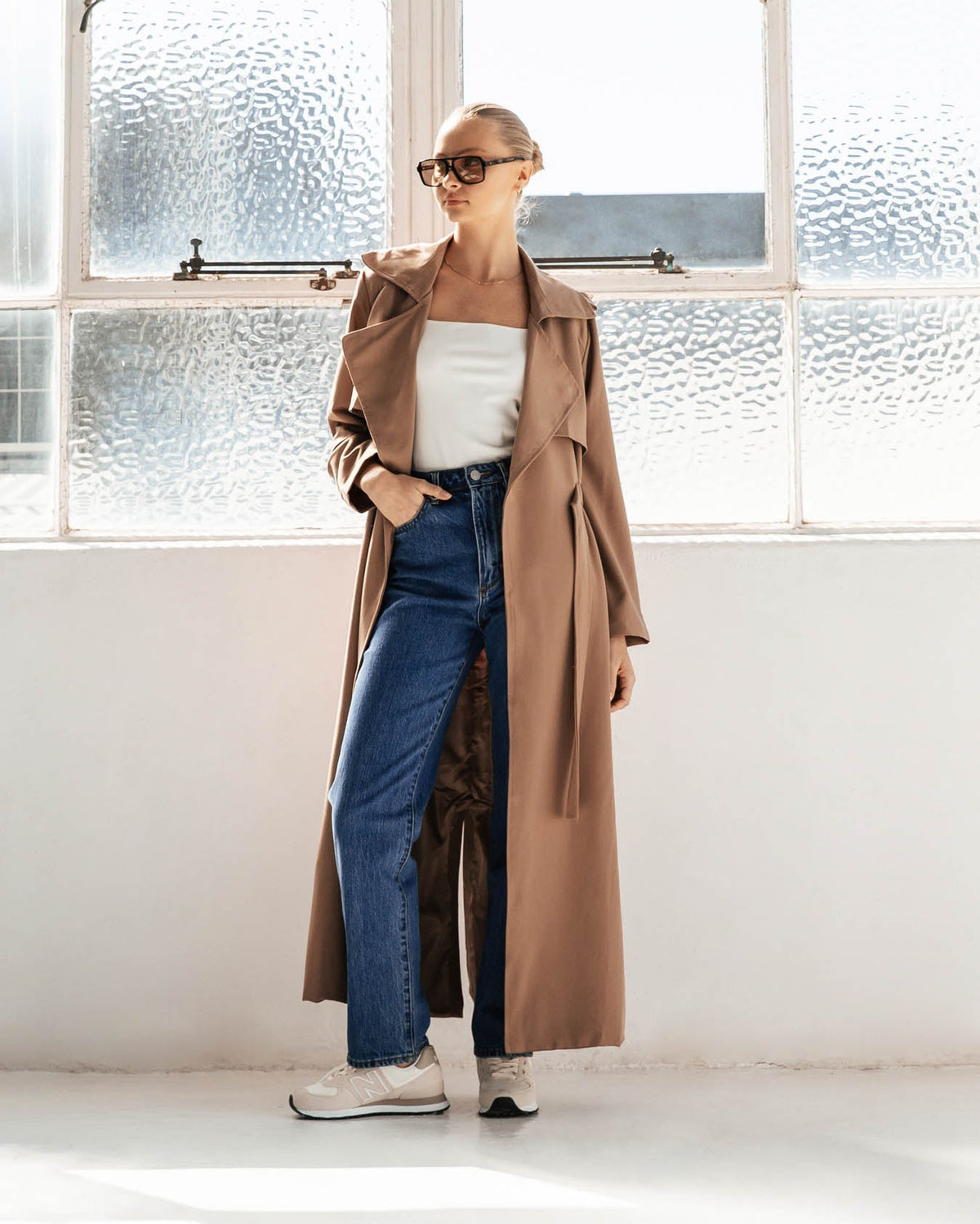 TAUPE LONGLINE TRENCH COAT