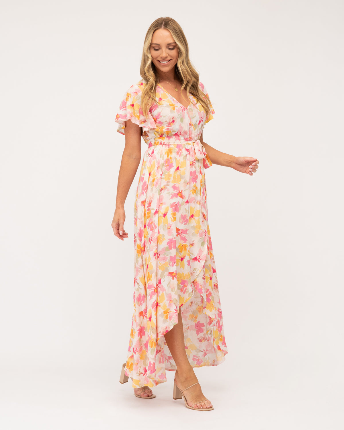 WHITE FLORAL CROSSOVER  MAXI DRESS
